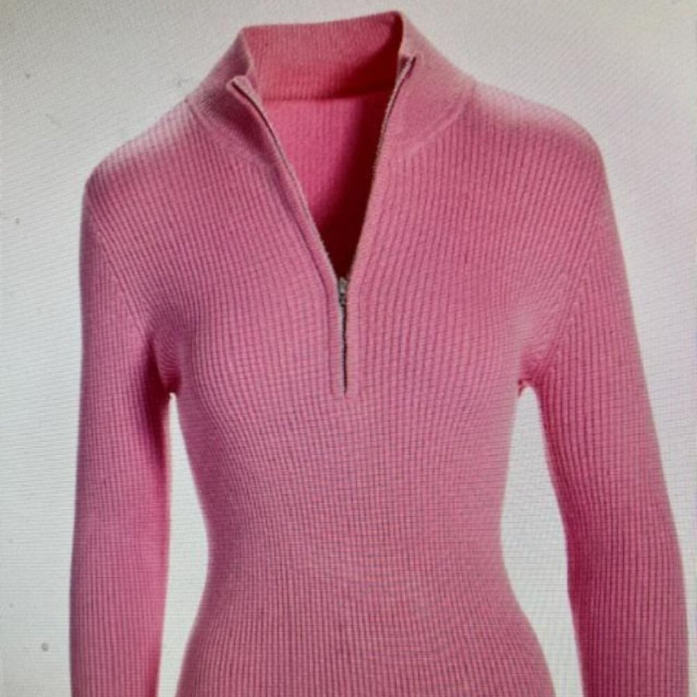 Boston Proper, Ribbed Half Zip Up Sweater, Large, light pink